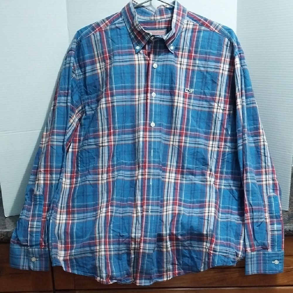 Vineyard Vines Blue Plaid Shirt...Size L .EUC
